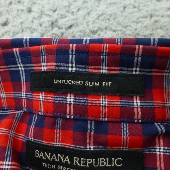 Banana Republic Shirt Mens Medium Slim Fit Tech Stretch Button Up Red Plaid NWT - Picture 5 of 12